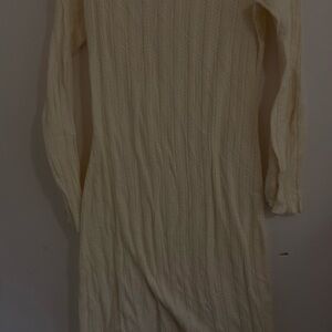 Cream Cable Knit Sweater Dress